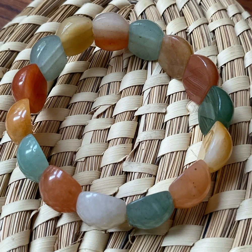 Gorgeous JADE and CITRINE Gemstone Stretch Bangle BRACELET Rare A+ Vintage MCM - Picture 3 of 4